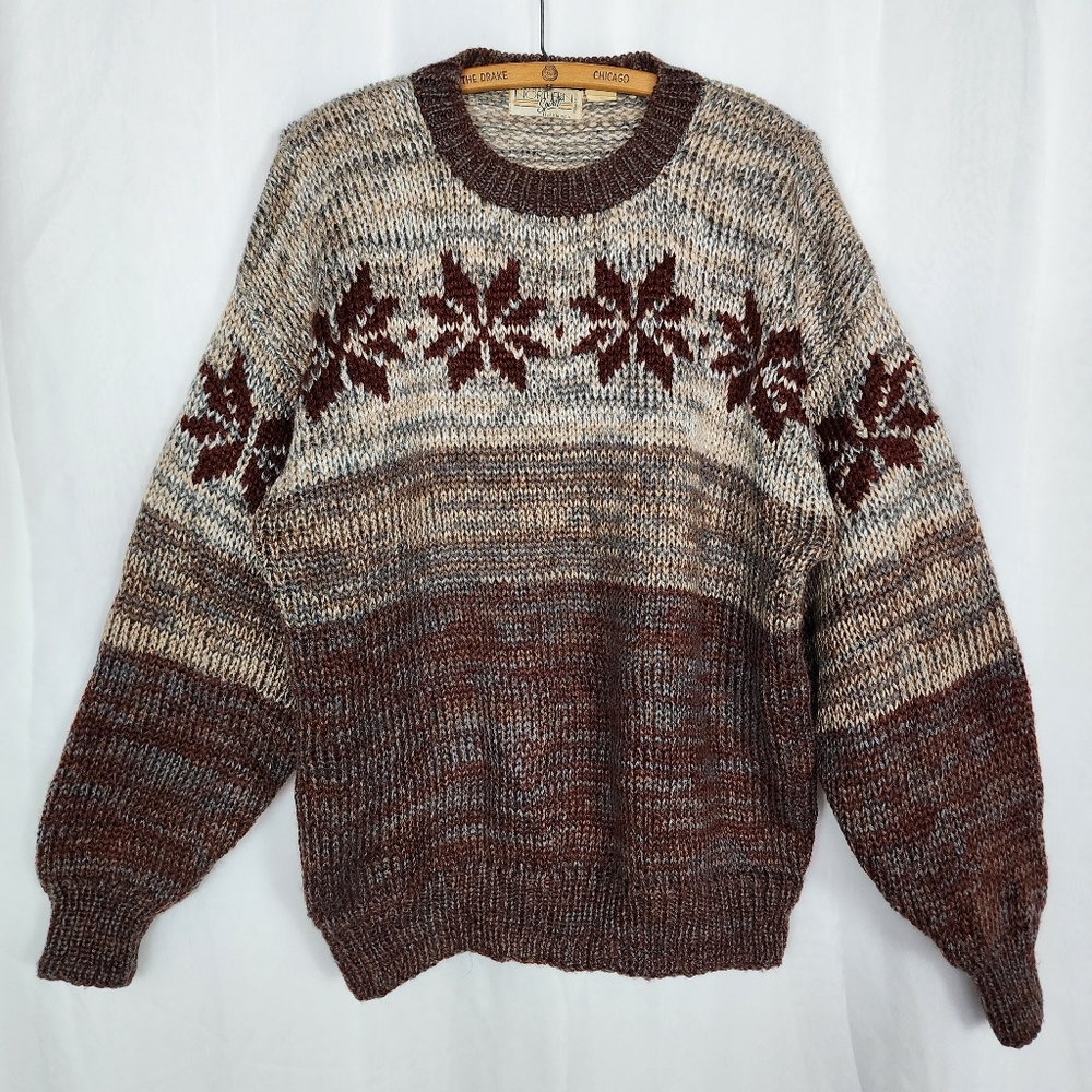 Vtg 90s handknit snowflake sweater Mens L